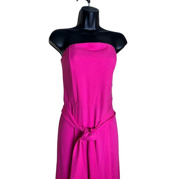 Chelsea28 Bright Pink Magenta Strapless Wide Leg Tie Front Jumpsuit Women Medium - Picture 1 of 10